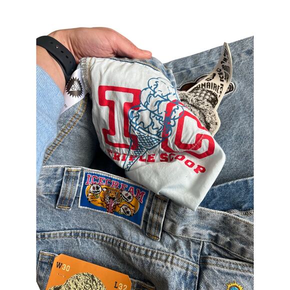 Ice cream Running Puppy Patch Triple Scoop baggy Jeans Heavy Wash Blue size 30 - Picture 16 of 16
